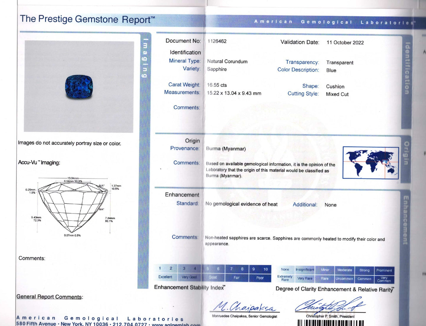 16.55 Cushion Sapphire 2.00 ctw. Burma, AGL NH, Trillion Sides Platinum Estate Cocktail Ring GIA