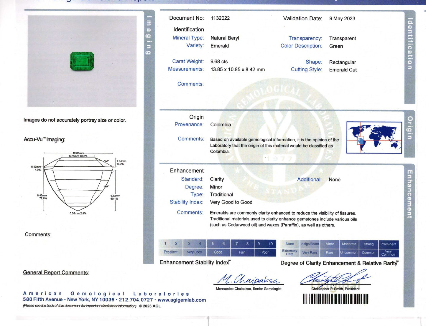 9.68 Emerald AGL in 18kt YG ring .60 ctw Halo (Colombian, Minor-Traditional)