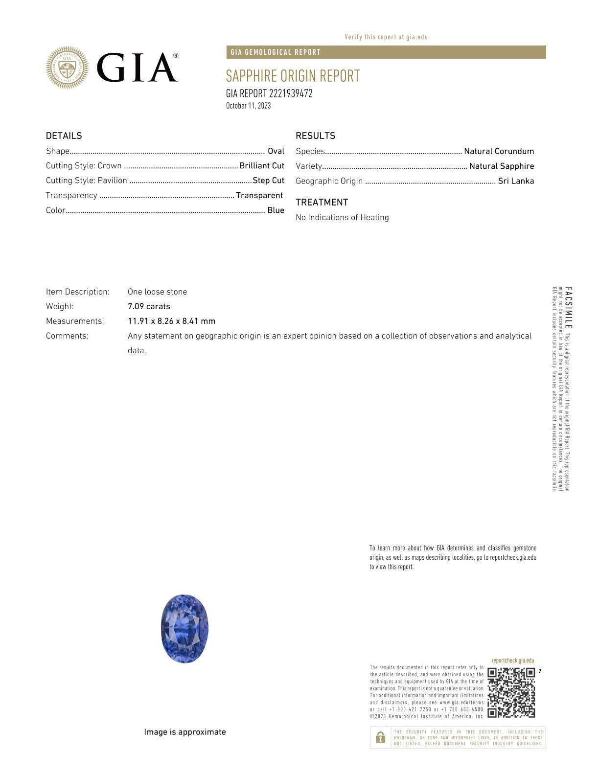 7.09 Oval Sapphire GIA (Sri Lanka, No Heat)