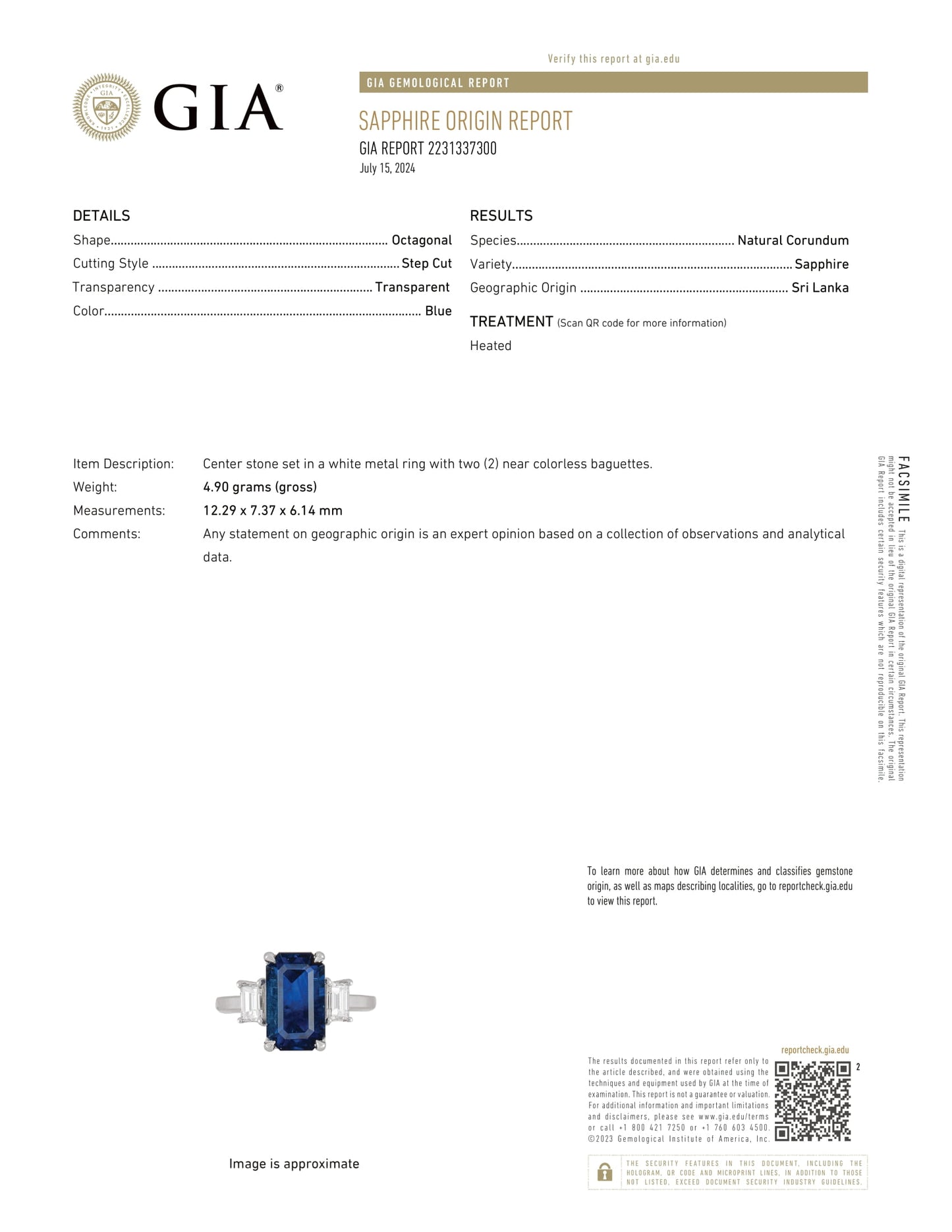 5.46ct. Sapphire Ring, Ceylon, Heated (GIA)