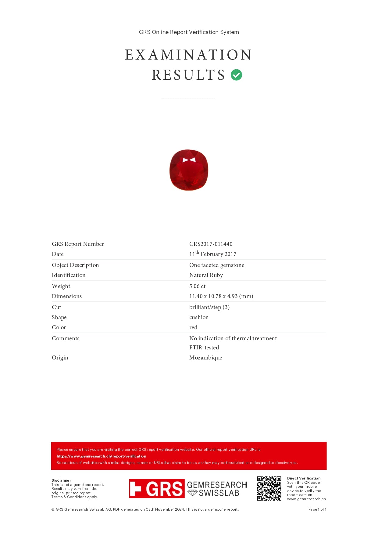 5.06 ct. Cushion Ruby Red Mozambique No Heat Ring GRS w Dia Halo 2.34CTW 26 Dia