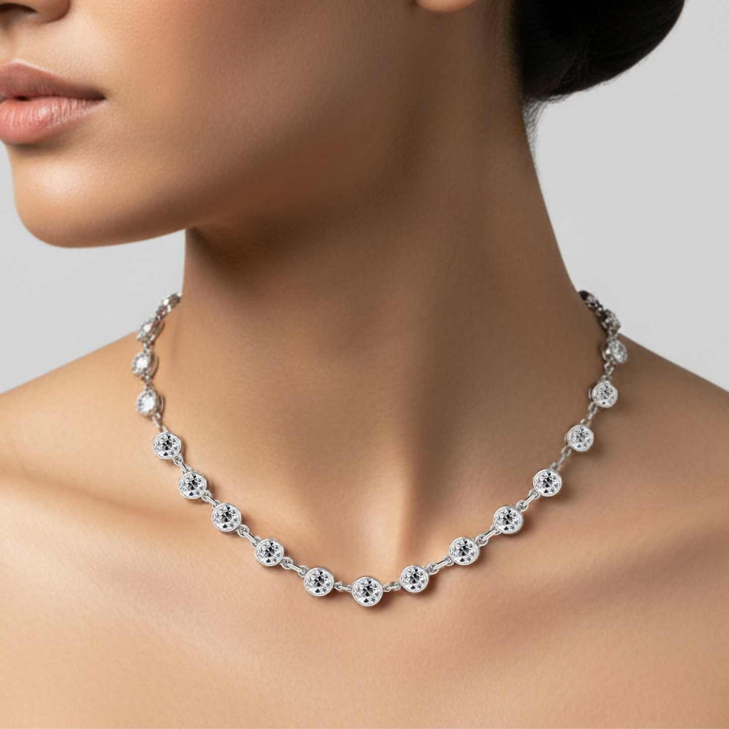 Old Cut Diamond Riviere Station Necklace