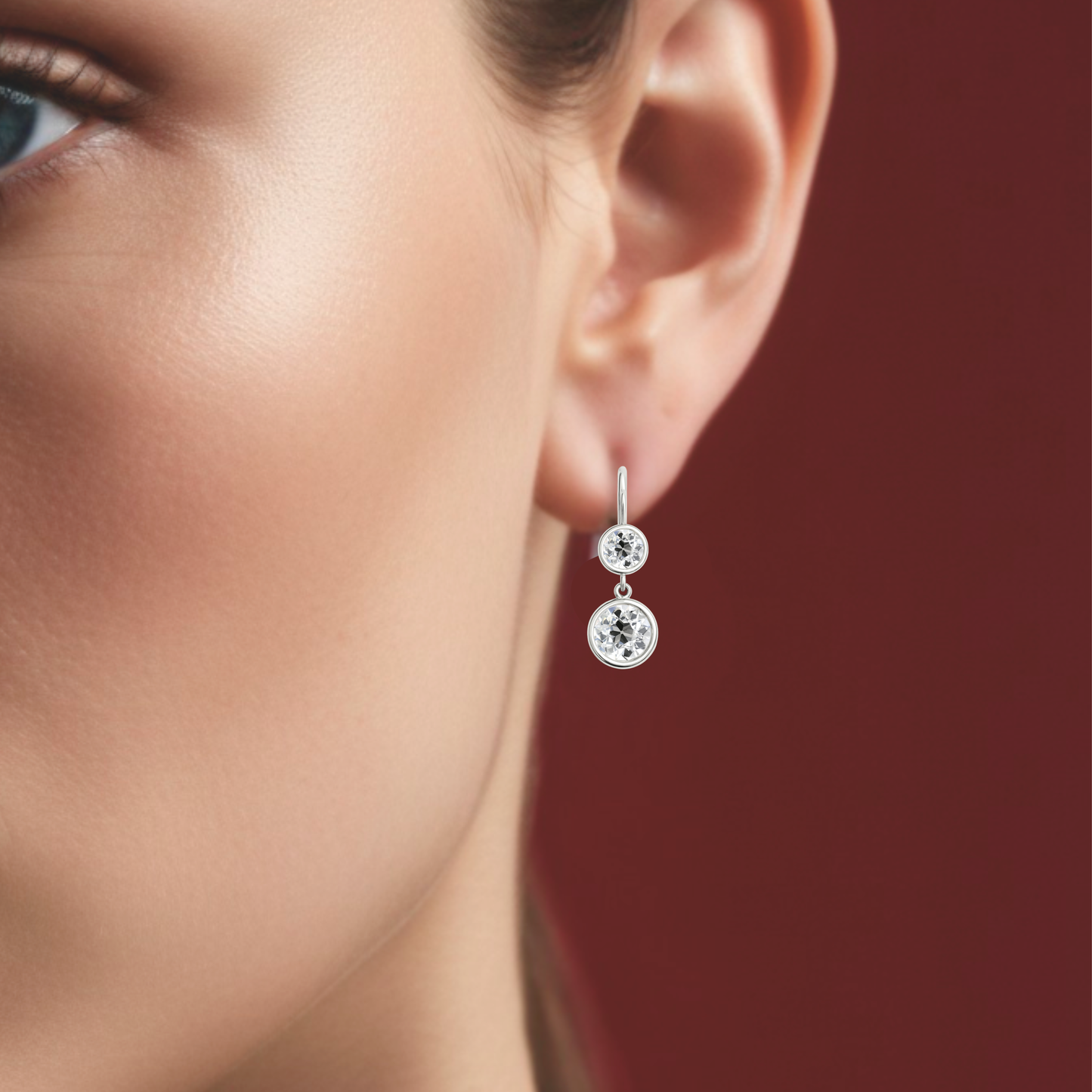 Old European Cut Diamond Two Drop Earrings