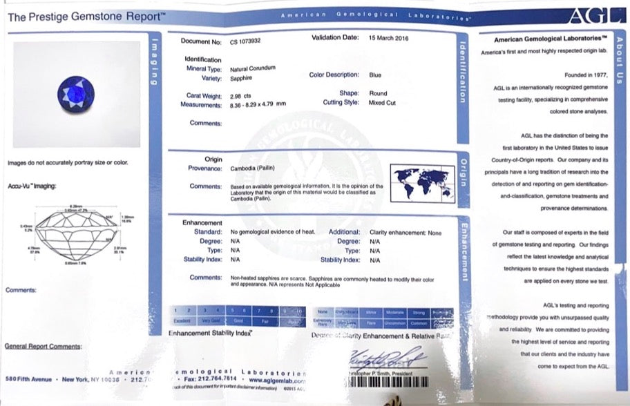 Edwardian 2.98 ct. Round Sapphire (AGL, No Heat) Cocktail Ring, Platinum