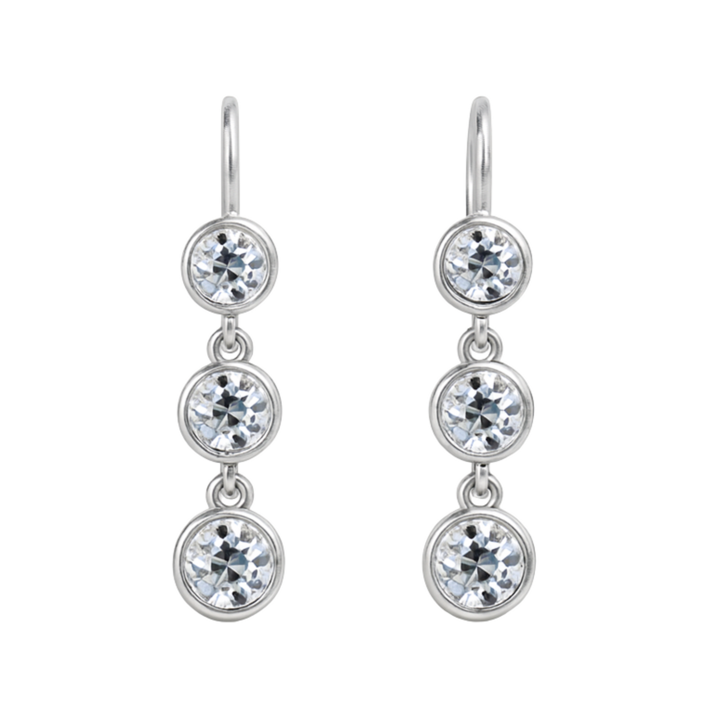 Old European Cut Diamond Three Drop Earrings