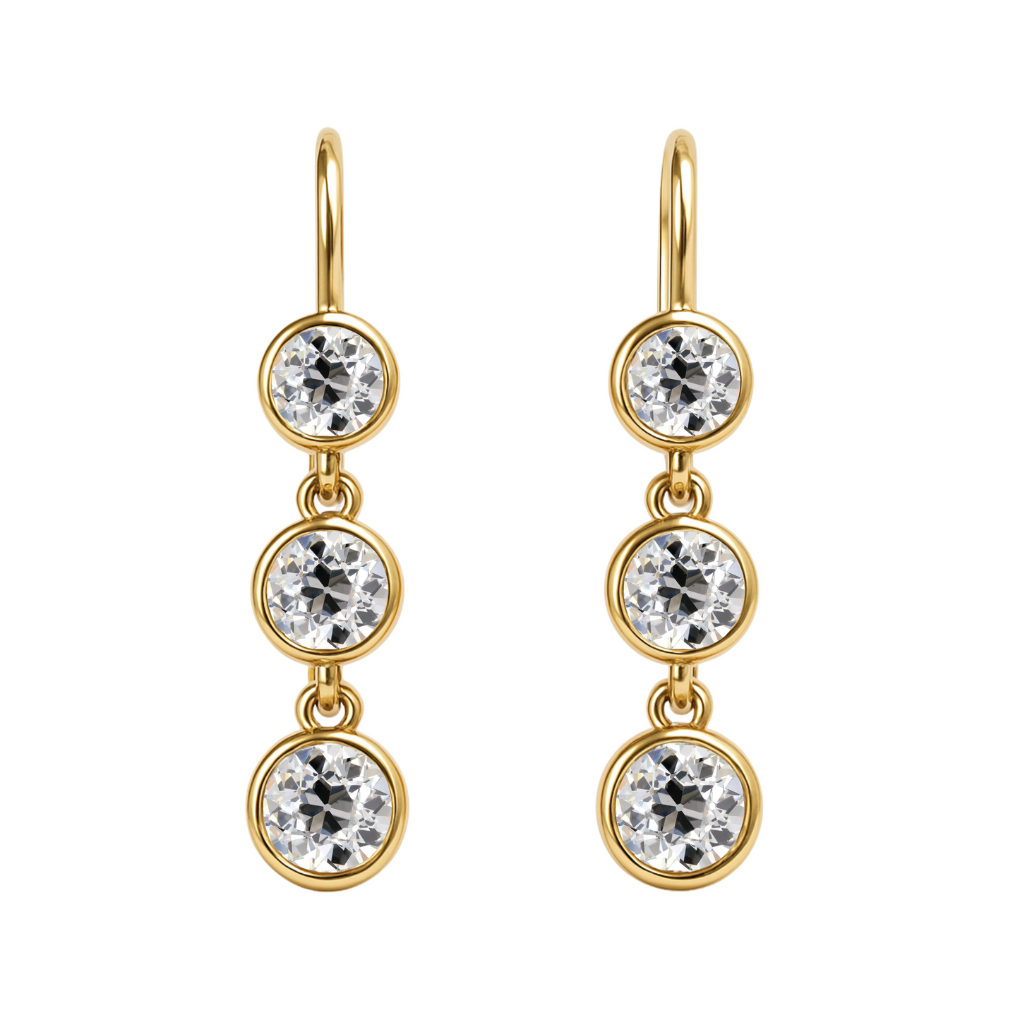 Old European Cut Diamond Three Drop Earrings