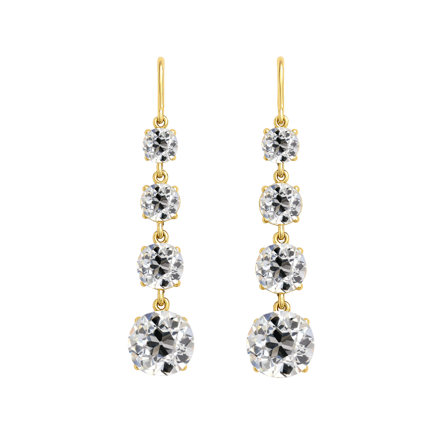 Old European Cut Diamond Four Drop Earrings