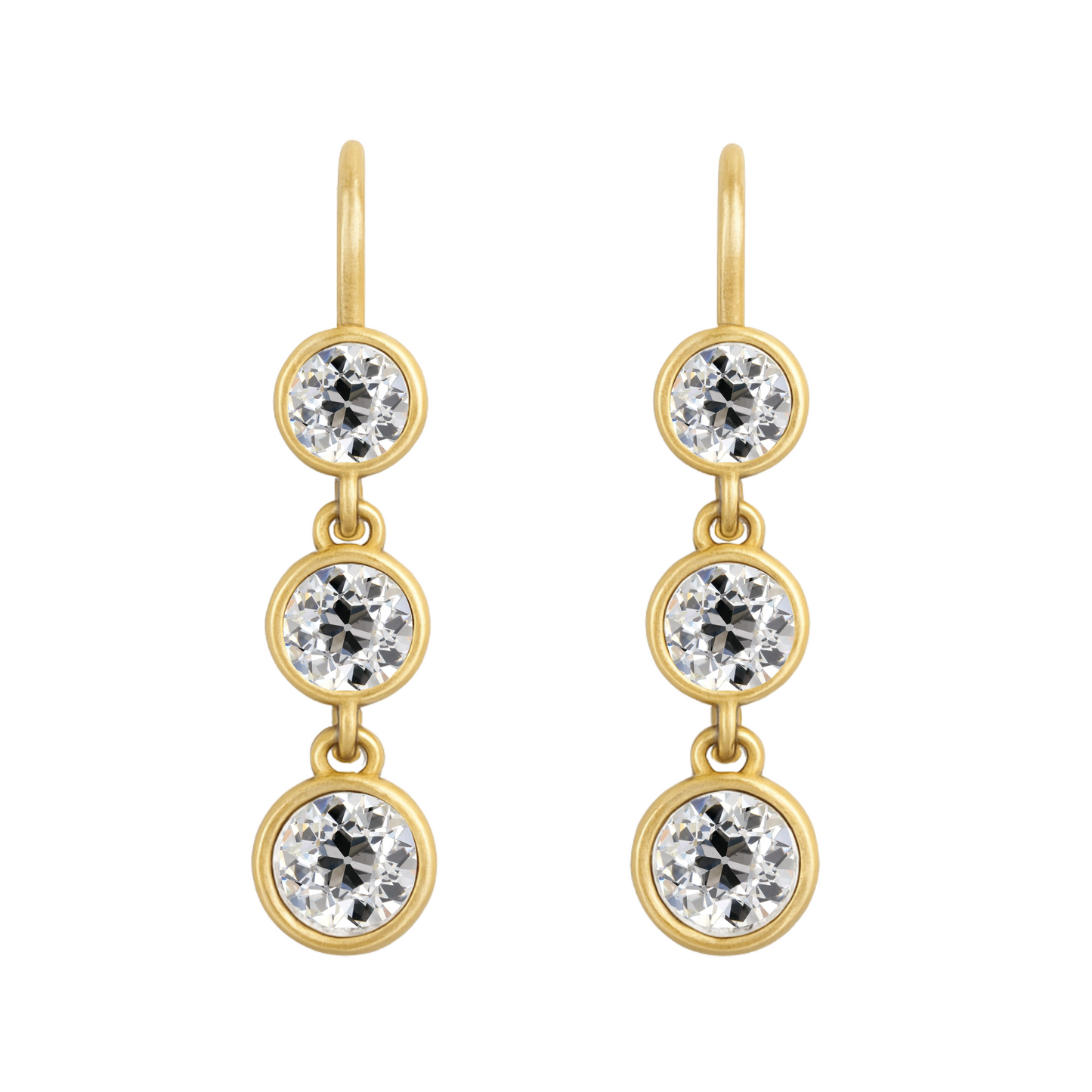 Old European Cut Diamond Three Drop Earrings