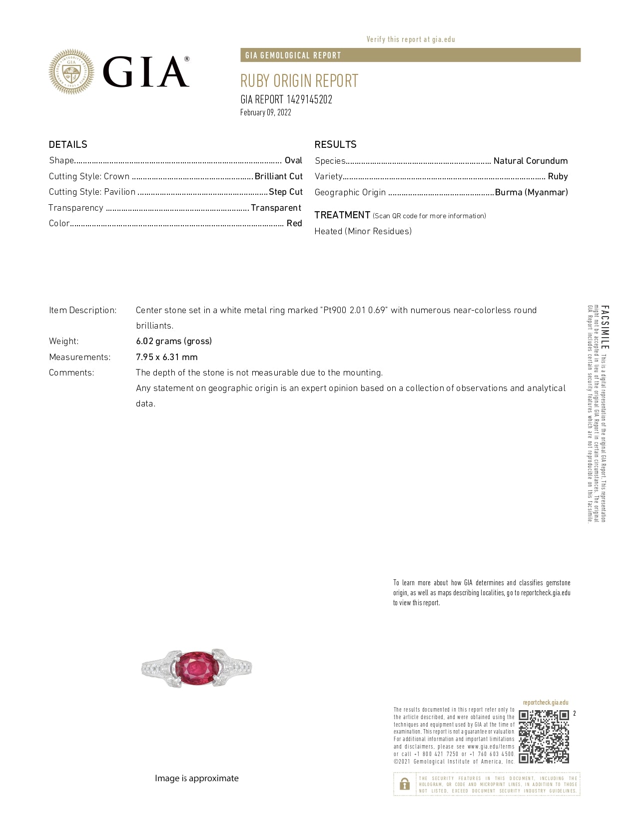 2.01 Ruby, Red, Burma Heated GIA