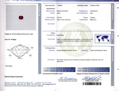 3.02 Cushion Ruby Red East Africa