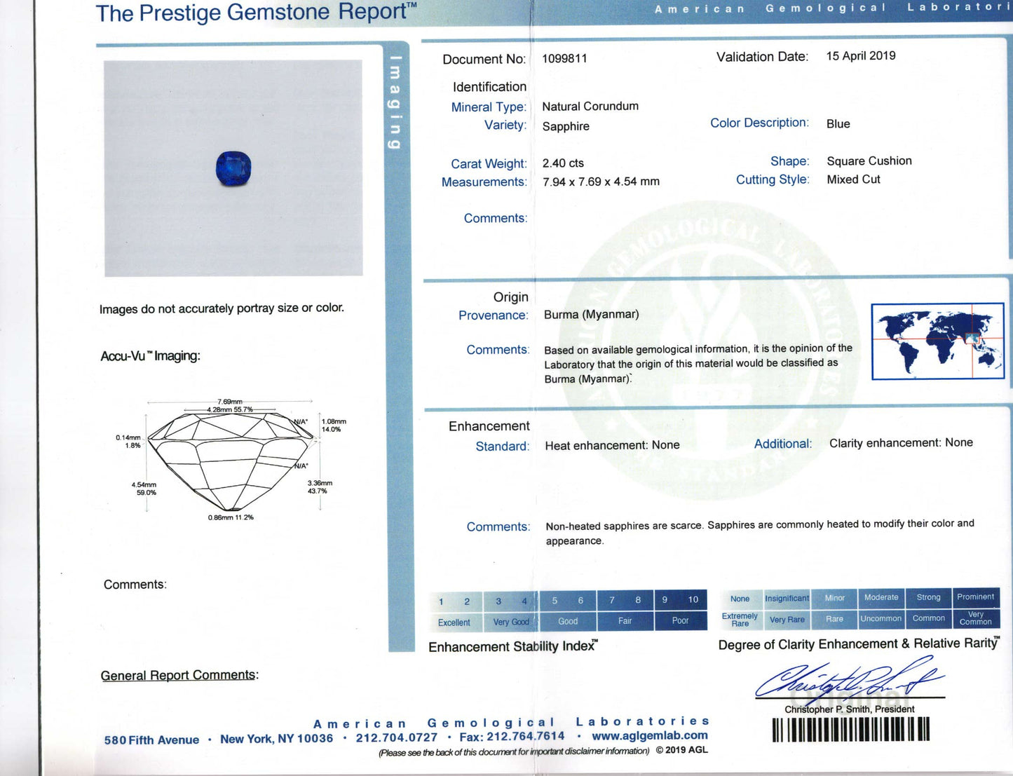 2.40 Cushion Modified Sapphire Burma AGL NH