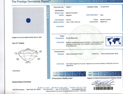 2.40 Cushion Modified Sapphire Burma AGL NH