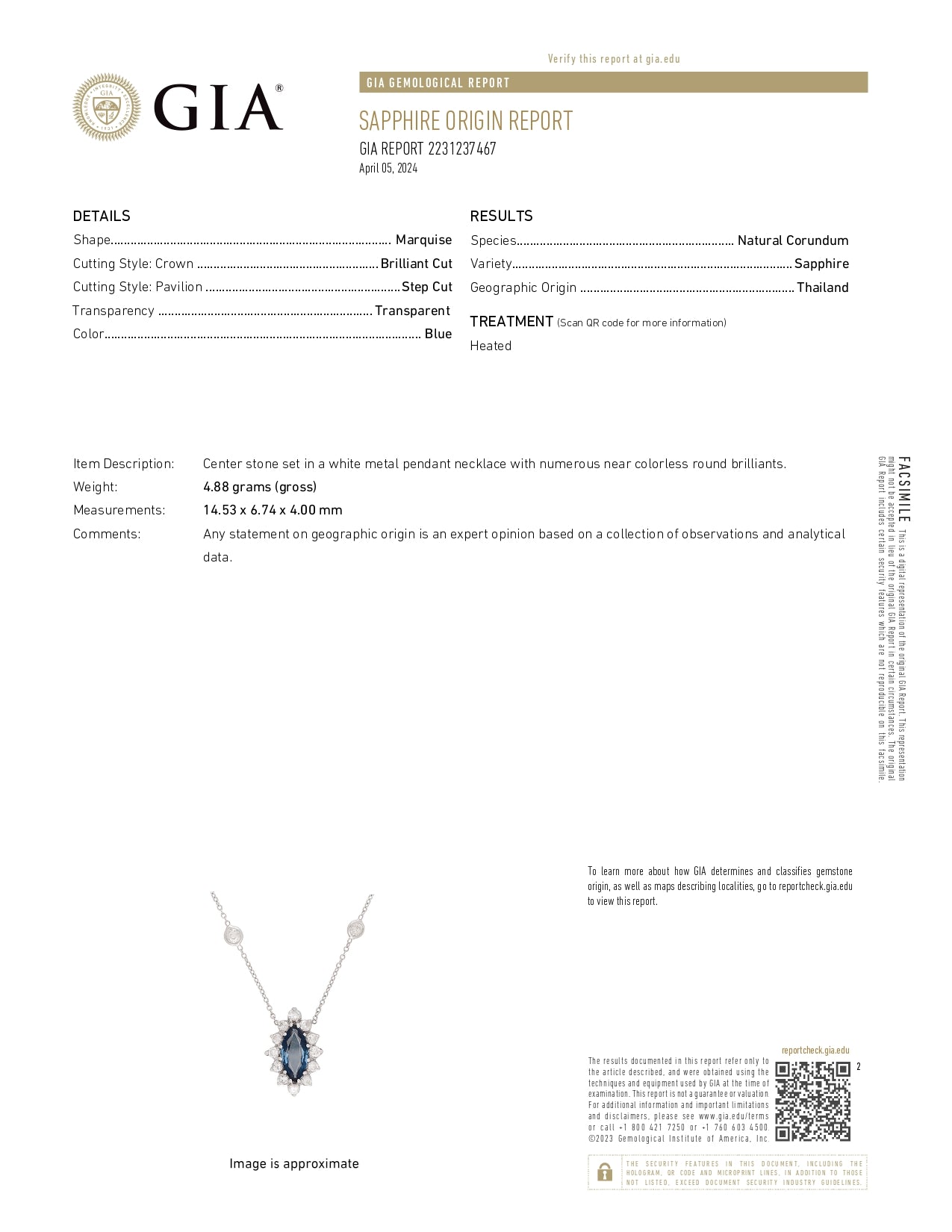2.86 Marquise Sapphire Blue Thailand GIA