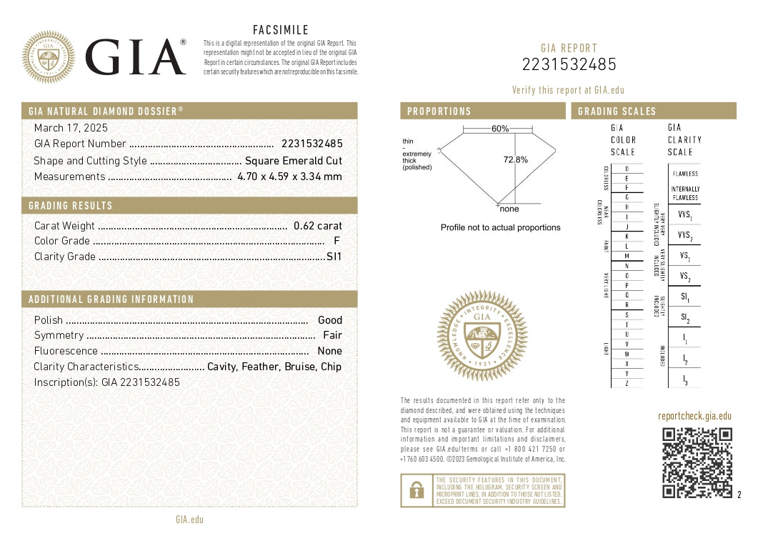 0.62 Asscher F SI1 GIA