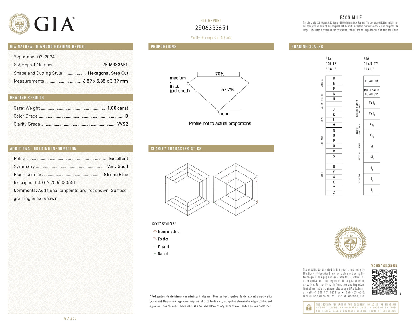 1.00 Hexagon D VVS2 GIA