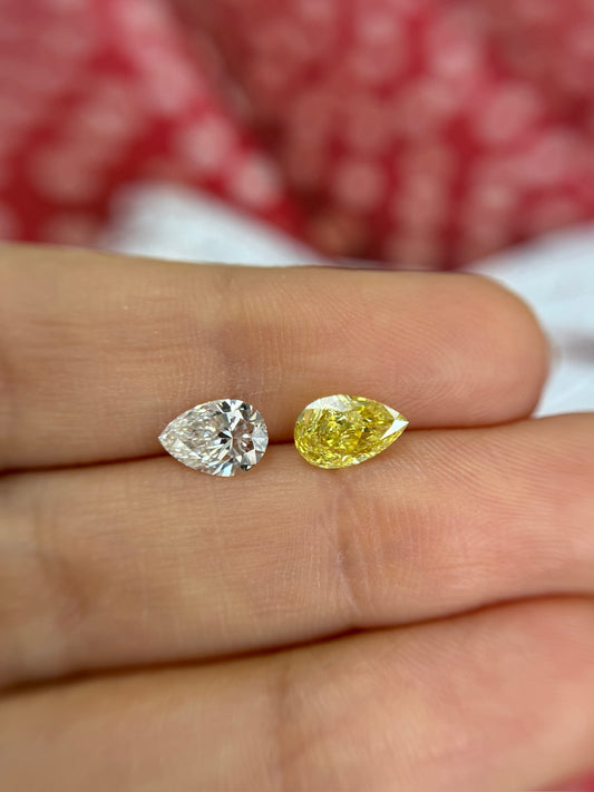 2.01ctw Pears Fancy Intense Yellow/I1 F/VS2 GIA (Matched Pair)