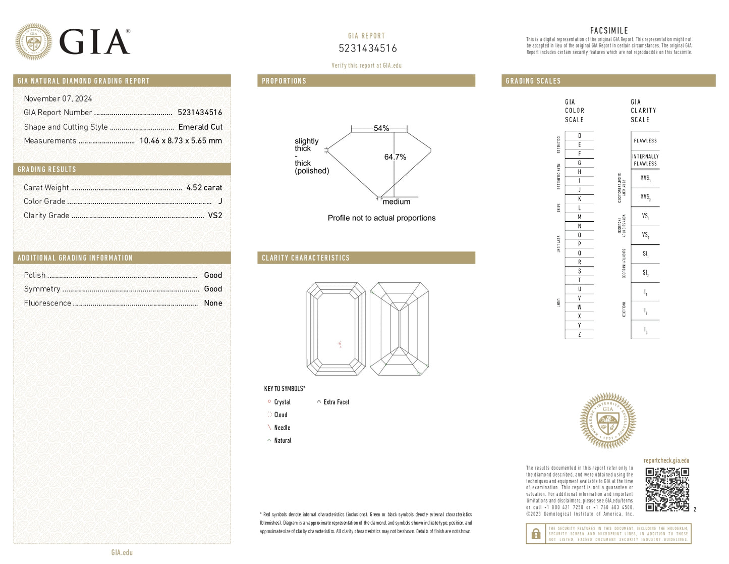 4.52 Emerald Cut J VS2 GIA