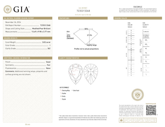 3.83 Pear Shape I SI2 GIA