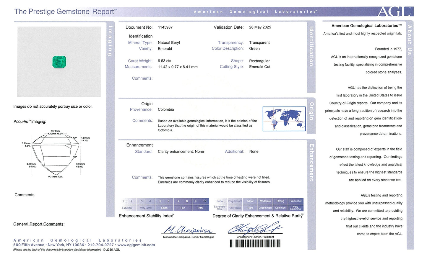 6.63 Emerald Columbian AGL No Oil