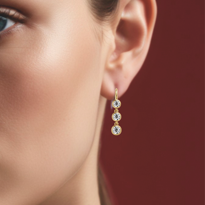 Old European Cut  Diamond Three Drop Earrings