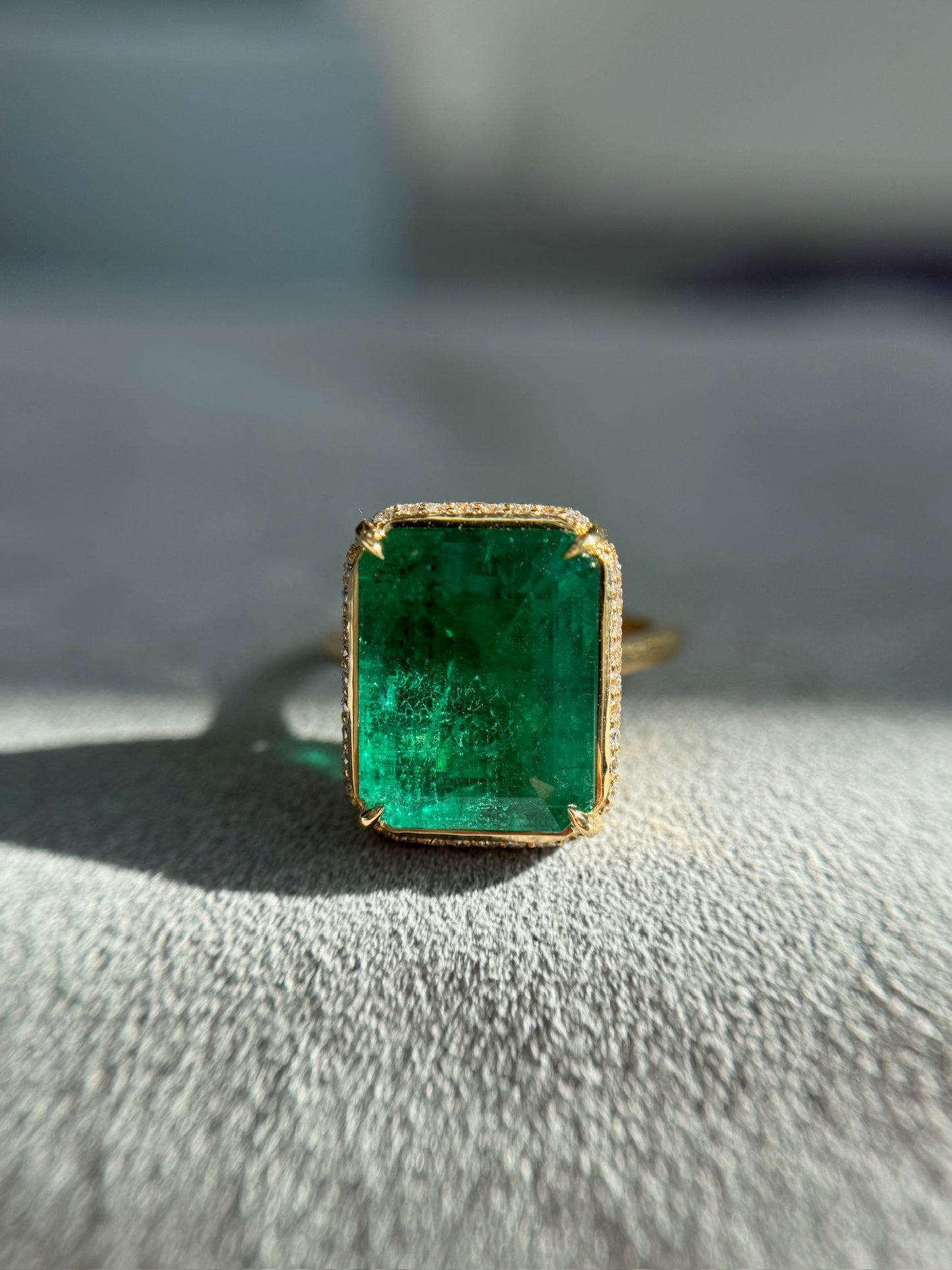 9.68 Emerald AGL in 18kt YG ring .60 ctw Halo (Colombian, Minor-Traditional)