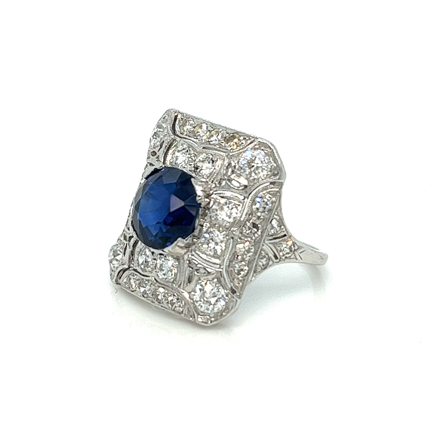 Edwardian 2.98 ct. Round Sapphire (AGL, No Heat) Cocktail Ring, Platinum