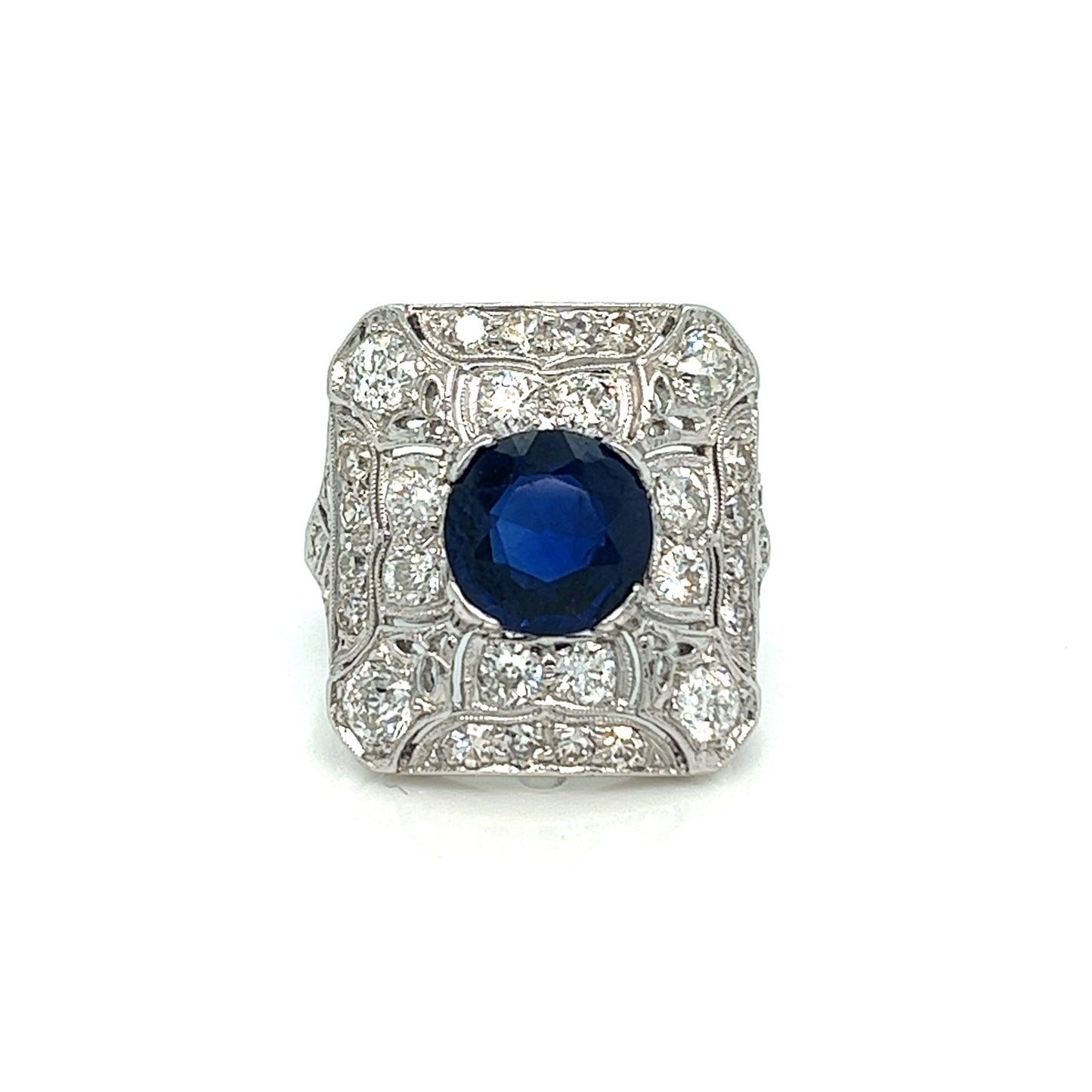 Edwardian 2.98 ct. Round Sapphire (AGL, No Heat) Cocktail Ring, Platinum