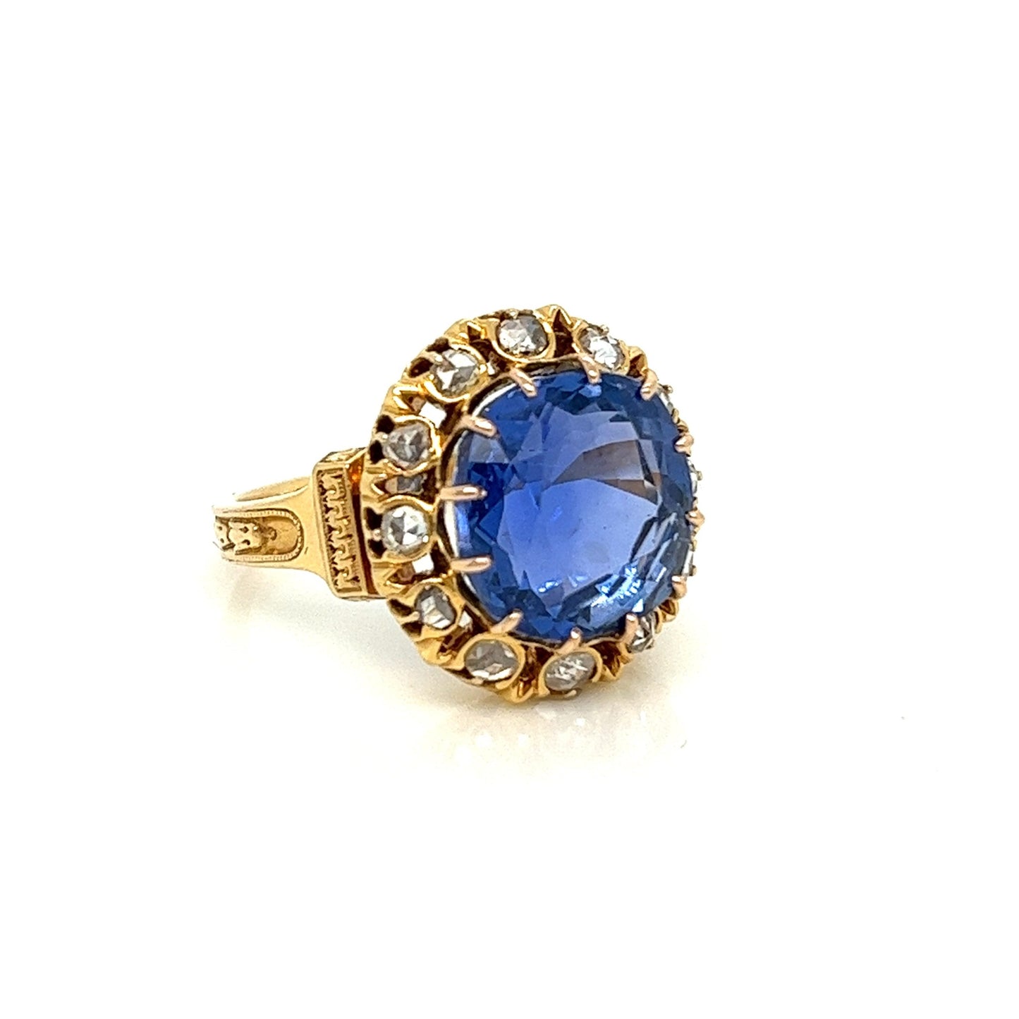 10.74 Victorian SSEF w Rose Cut Halo 18KY (Burma, No heat)