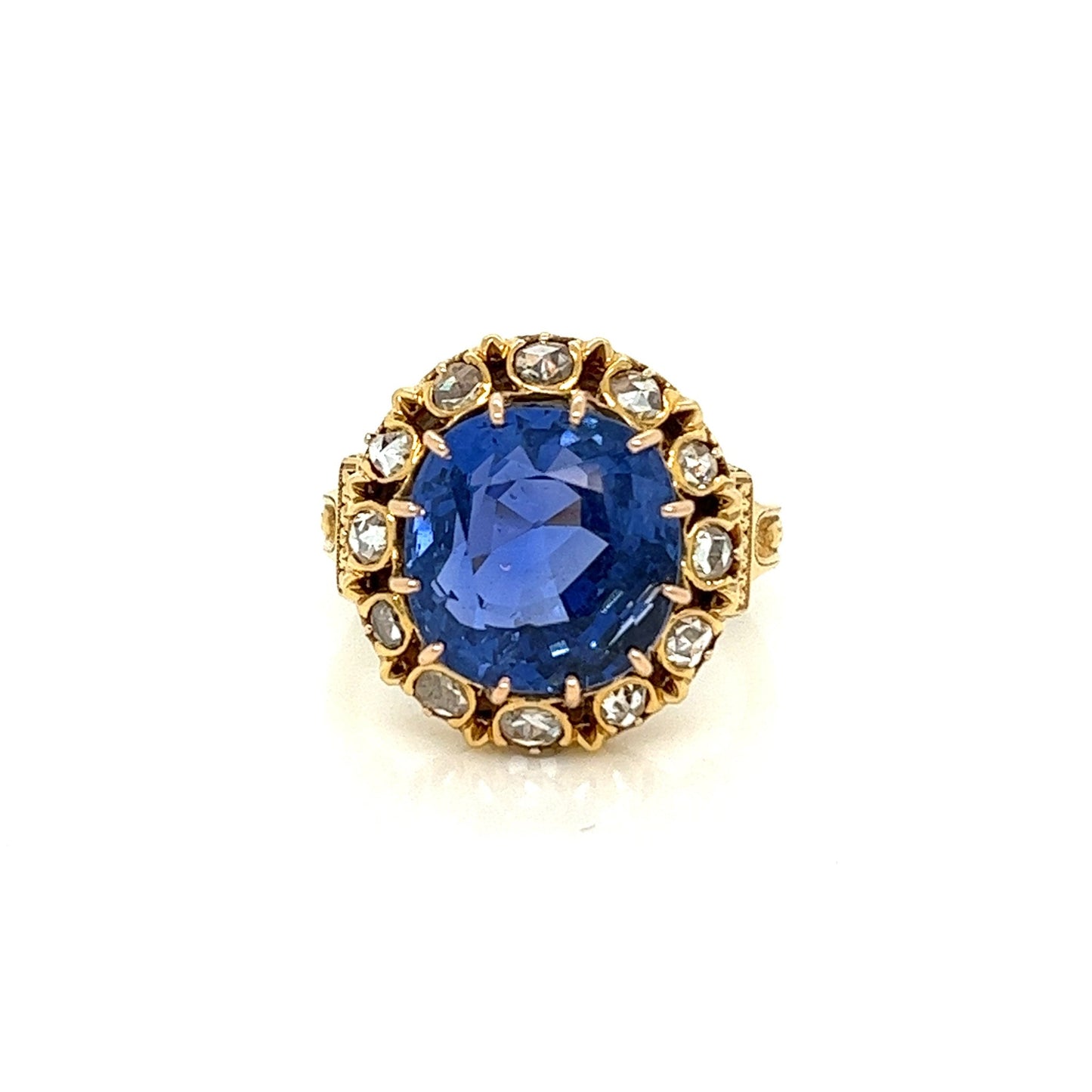 10.74 Victorian SSEF w Rose Cut Halo 18KY (Burma, No heat)