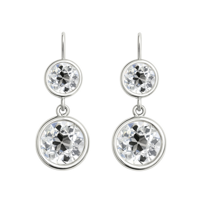 Old European Cut Diamond Two Drop Earrings