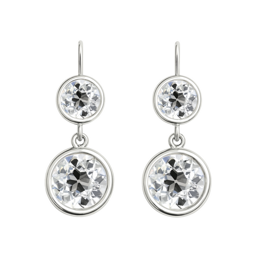 Old European Cut Diamond Two Drop Earrings