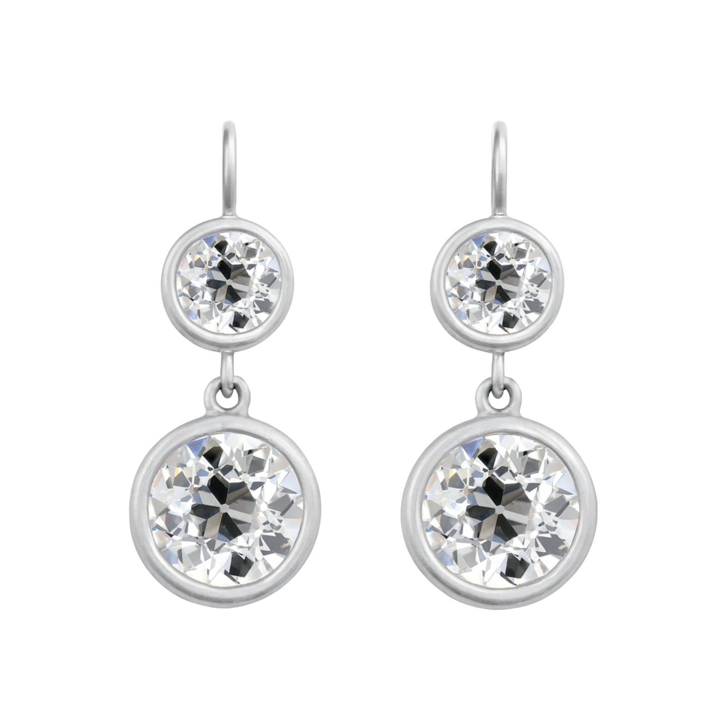 Old European Cut Diamond Two Drop Earrings