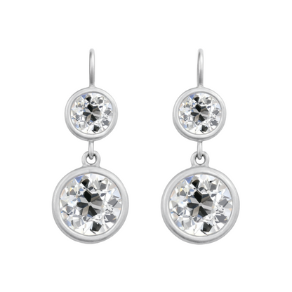Old European Cut Diamond Two Drop Earrings