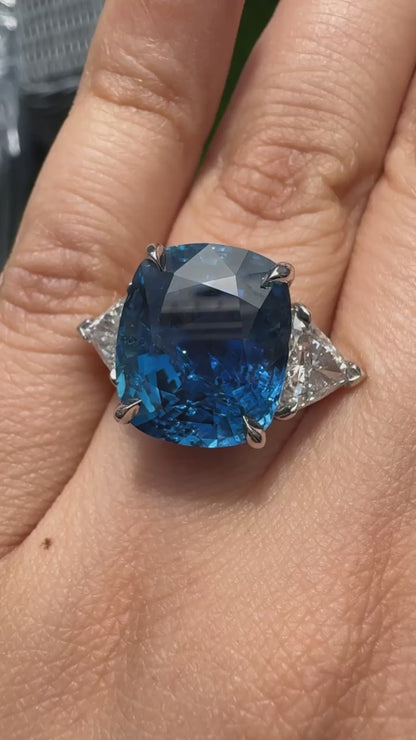 16.55 Cushion Sapphire 2.00 ctw.  Burma, AGL NH, Trillion Sides Platinum Estate Cocktail Ring GIA