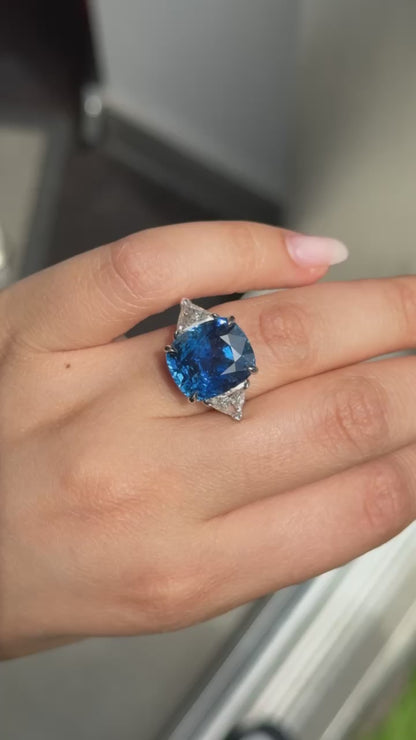 16.55 Cushion Sapphire 2.00 ctw.  Burma, AGL NH, Trillion Sides Platinum Estate Cocktail Ring GIA