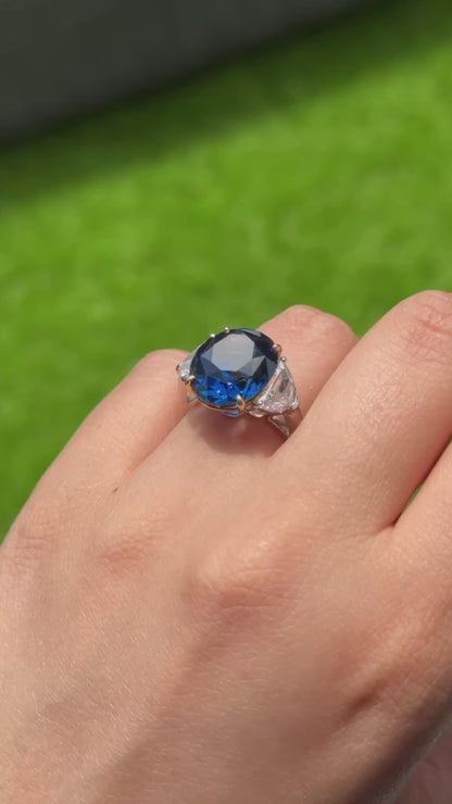14.41 Sapphire AGL w/ 2.10 ctw Step Cut Sheild Diamond Sidestones (Madagascar, No Heat)
