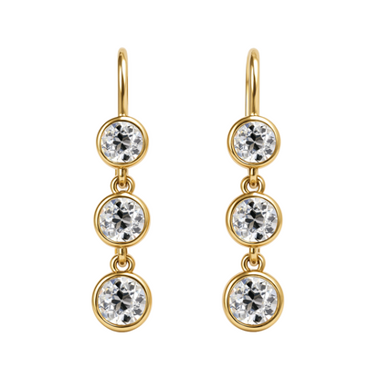 Old European Cut  Diamond Three Drop Earrings