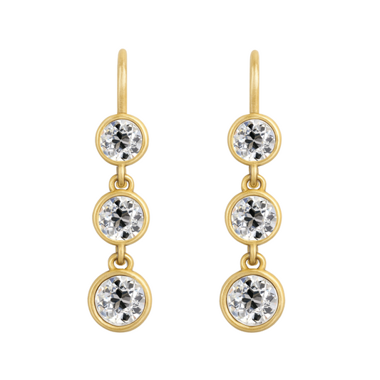 Old European Cut  Diamond Three Drop Earrings