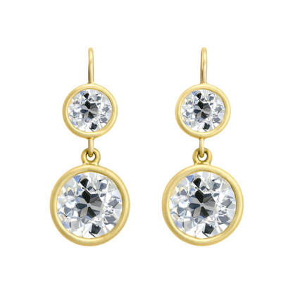Old European Cut Diamond Two Drop Earrings