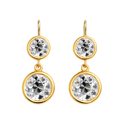 Old European Cut Diamond Two Drop Earrings
